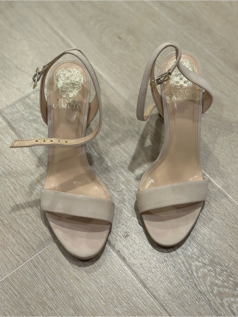 Vince Camuto Beige Open-Toe Ankle-Strap Heels